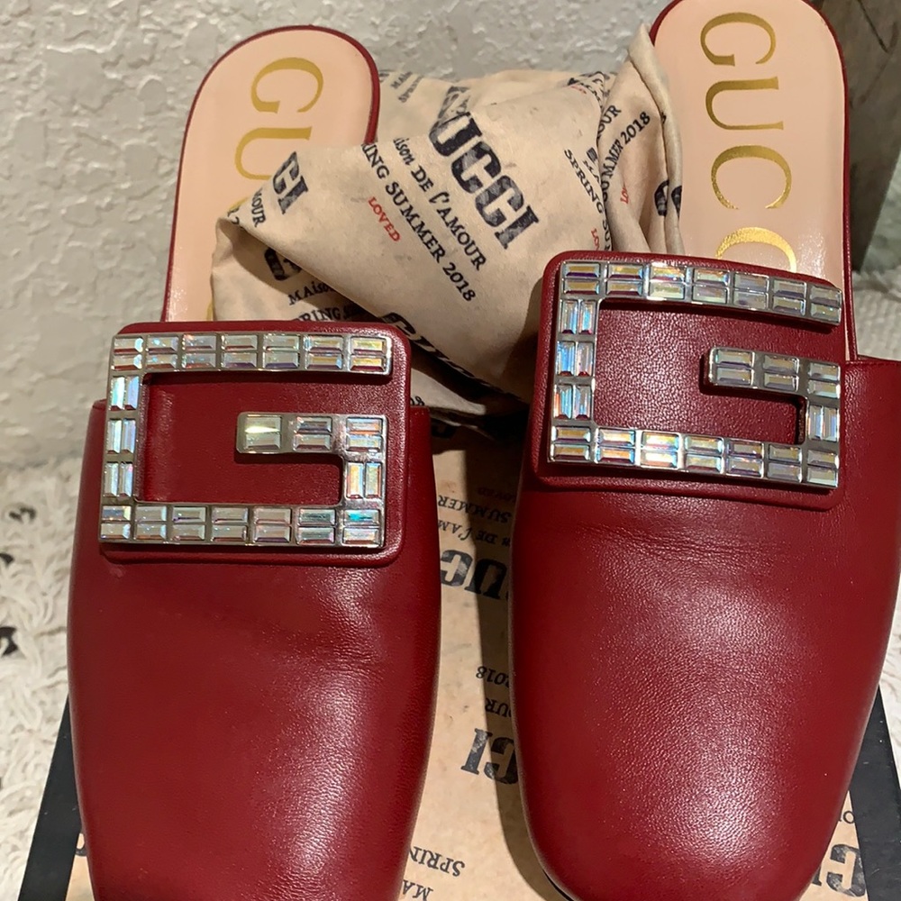 GUCCI (NWT) Malaga Kid Crystal G Mules size 8